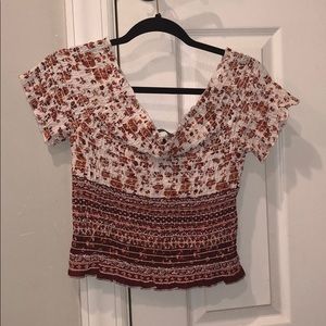 RIBBED floral off shoulder crop top